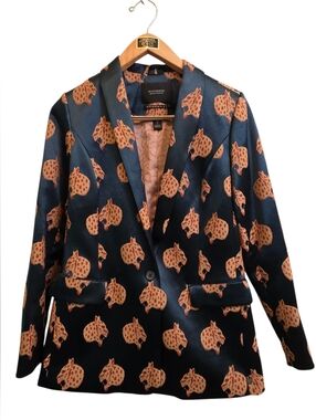 Scotch & Soda Teal Snow Leopard Jacquard Embroidered Stargazer Blazer Sz S EUC